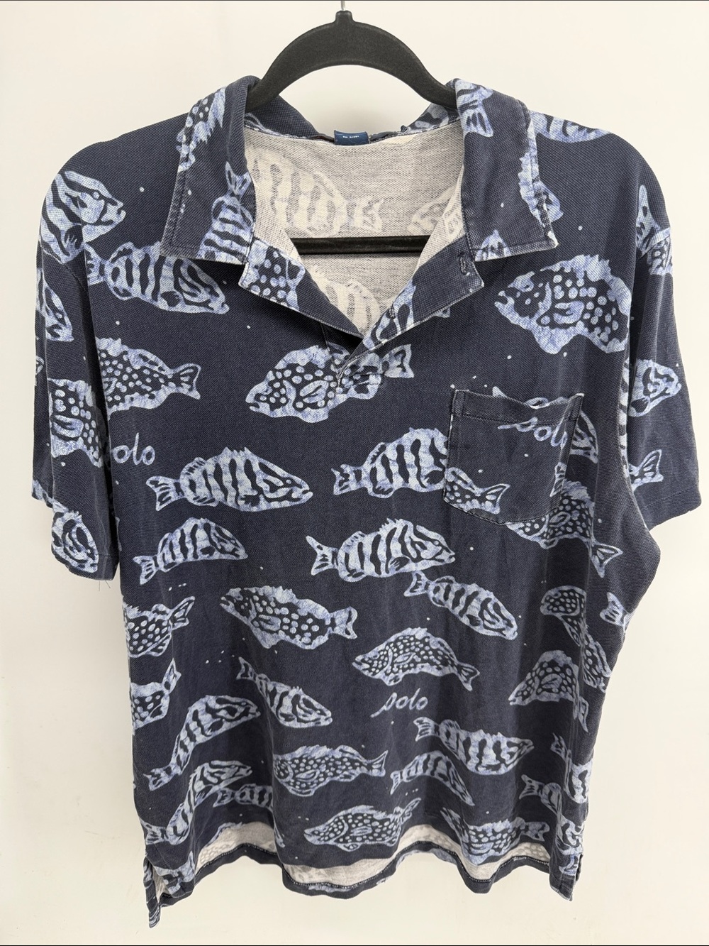 Vintage Polo Sport Ralph Lauren batik fish logo print short sleeve polo shirt XL